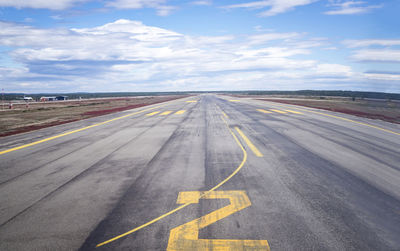 High angle view of airport runway against sky