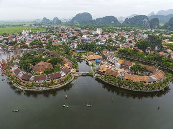 High angle view of buildings in city