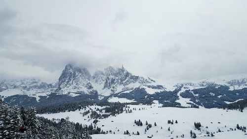 Scenic view of snow covered mountains against sky