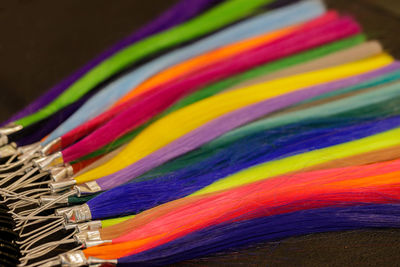 High angle view of multi colored pencils on table