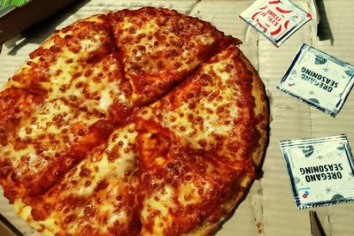 Close-up of pizza on table