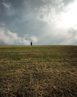 Man standing on field against sky