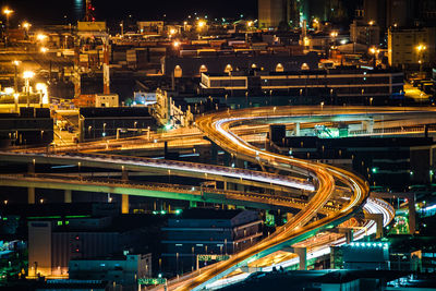 High angle view of elevated road at night