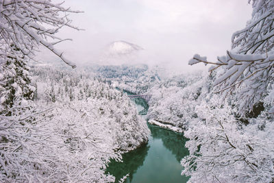 Frozen river against sky during winter