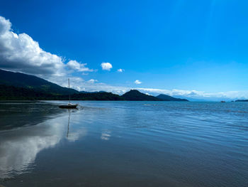 Scenic view of sea against blue sky