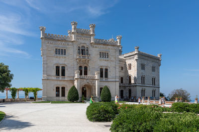 View of historic building against clear blue sky