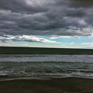 Scenic view of sea against cloudy sky