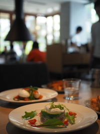 Close-up of meal served on table