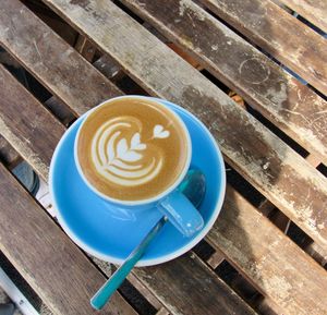 High angle view of coffee on table