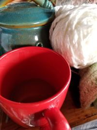 Close-up of red juice in bowl on table