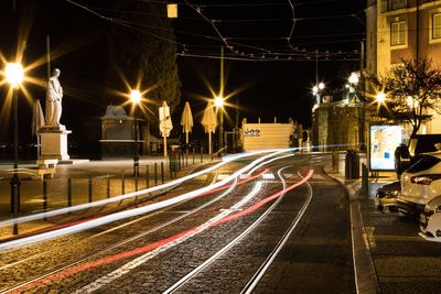 Light trails on street at night