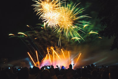 Firework display at night