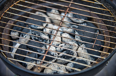 High angle view of barbecue grill