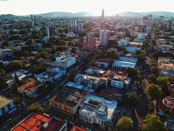 High angle view of townscape against sky