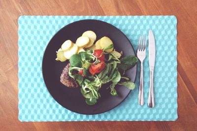 High angle view of food in plate