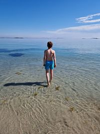 Rear view of man swimming in sea
