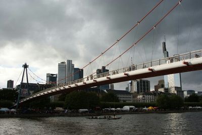 Bridge over river against cloudy sky