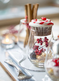 Close-up of ice cream in plate on table