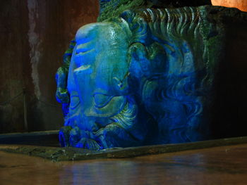 Close-up of blue statue in water