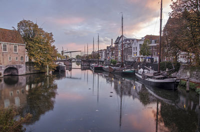 Aelbrechtskolk canal in delfshaven neighbourhood under a colorful sky at dusk