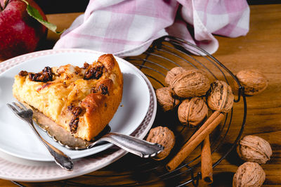 Plate with apple nut pie