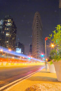 Light trails on road at night