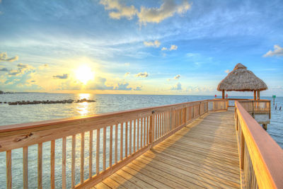 Morning sunrise on boardwalk in the beautiful florida keys