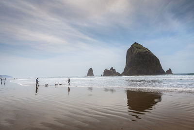 Rocks on beach against sky