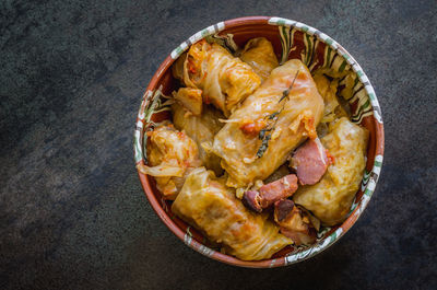 High angle view of food in bowl