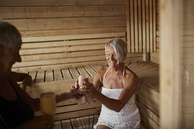 Senior women in sauna