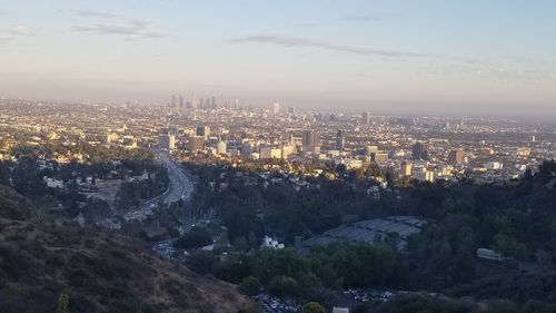 High angle view of cityscape against sky