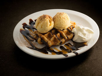 High angle view of ice cream on plate