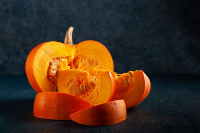 Close-up of pumpkin against black background