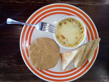 High angle view of breakfast on table