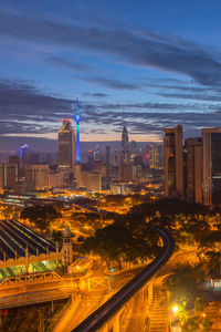 Illuminated cityscape at night