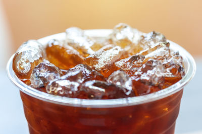 Close-up of ice cream in glass on table