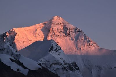 Scenic view of snowcapped mountains against clear sky