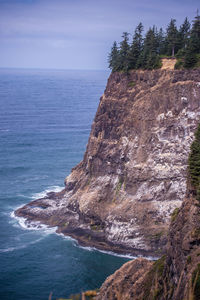 Scenic view of sea and cliff