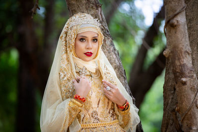 Portrait of bride wearing traditional clothing