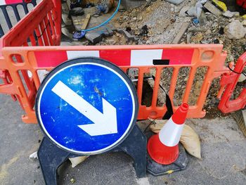 High angle view of road sign