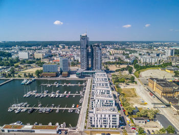 High angle view of buildings in city