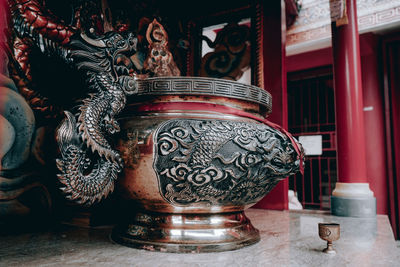 View of buddha statue in temple outside building