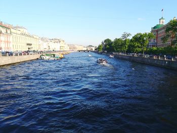 View of boats in river