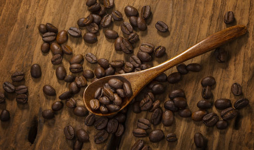 Close-up of coffee beans on table