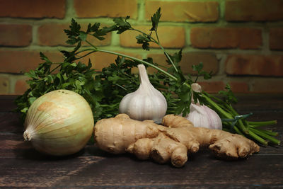 Close-up of pumpkins on table