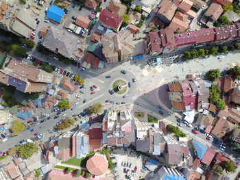 High angle view of houses in town