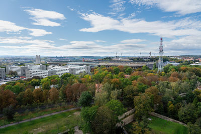 High angle view of townscape against sky