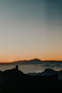 Scenic view of silhouette mountains against sky during sunset