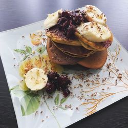 High angle view of breakfast on table