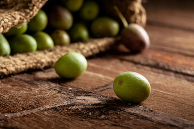 High angle view of apples on table
